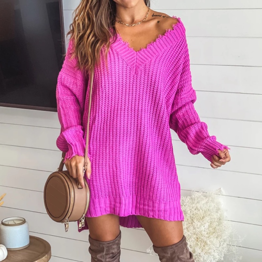 Pink Sweater V Dress